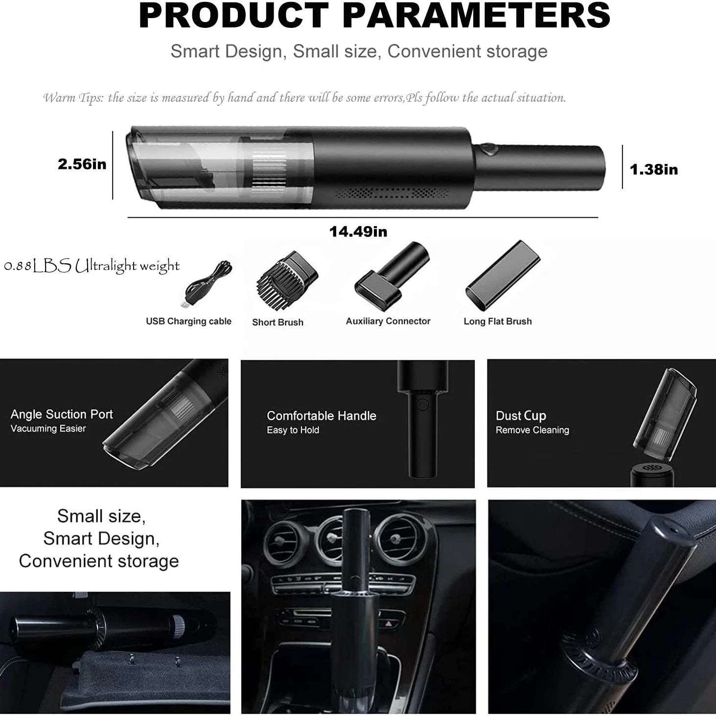 Wireless Car Vacuum Cleaner 120W High Power Portable Dust Cleaner 9000Pa Suction Power