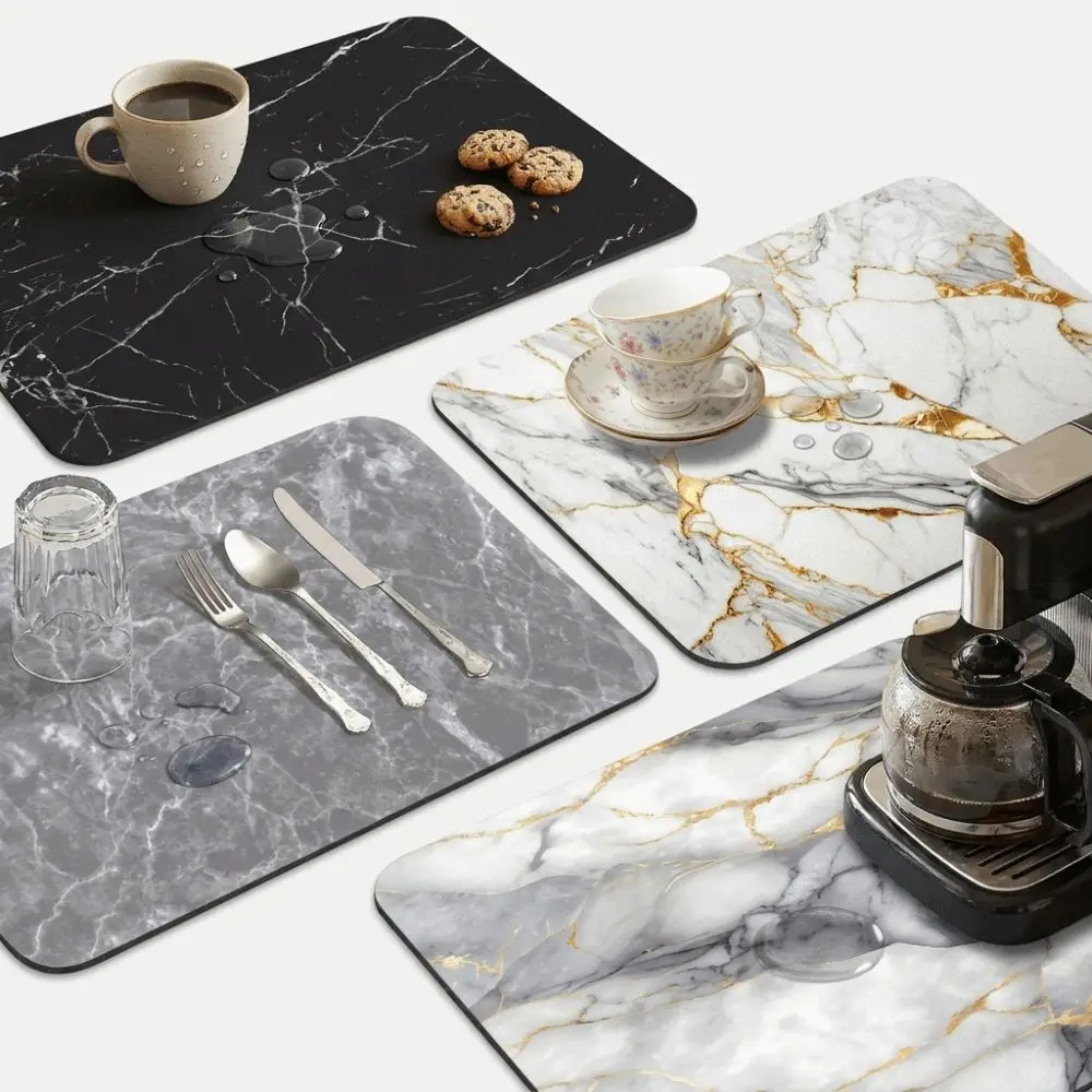 Non Slip Kitchen Drying Mat Quick Dry Easy Clean Absorbent Dish Mat Highly Absorbent Marble Look Countertop Drying Pad Sink Side
