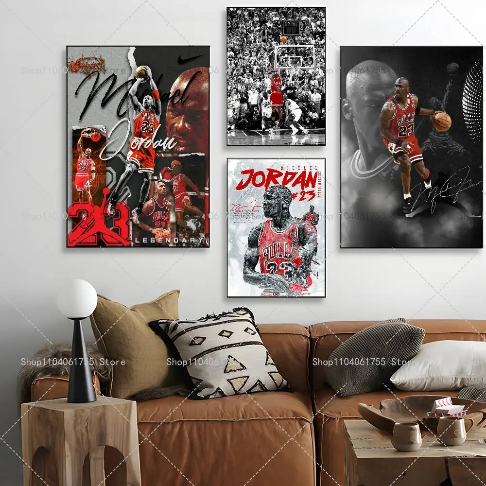 Baseket Ball Star M-Michael J-Jordan Poster Self-adhesive Art Waterproof Paper Sticker Coffee House Bar Room Wall Decor view 3