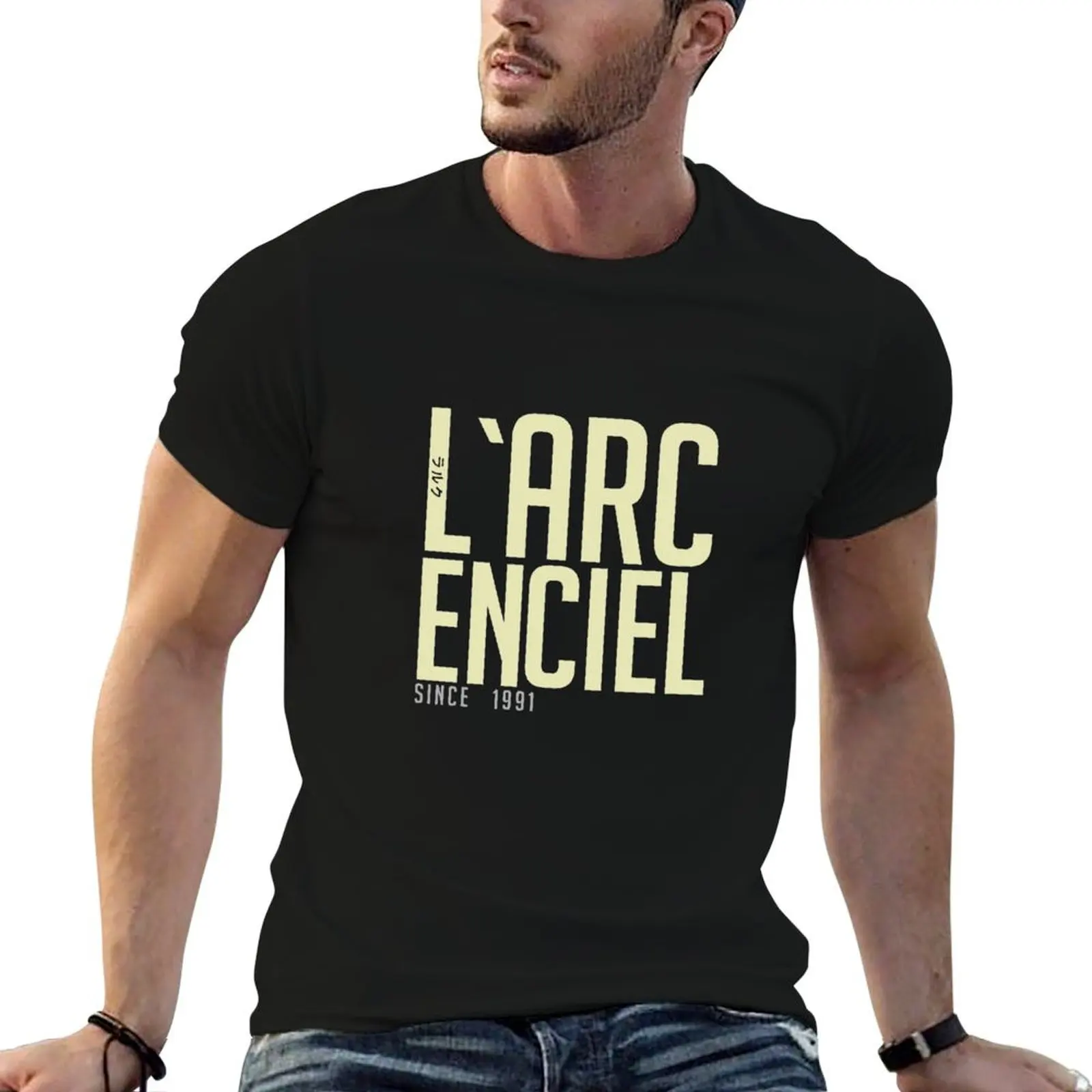 l`arc en ciel : lets go T-Shirt blacks customizeds cotton t shirt men