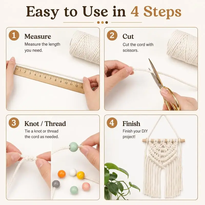 1 Rolle 3 mm dickes, handgewebtes Baumwollseil, farbige Kordel, geeignet für Geschenkverpackungen, Dekoration, DIY-Bastelzubehör. – Detail 4