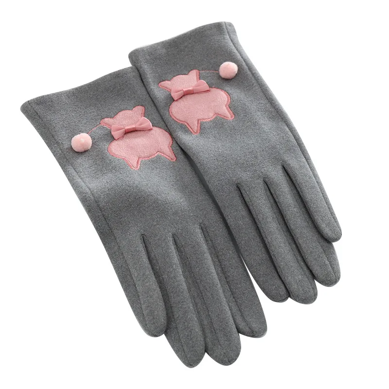 Women Autumn and Winter Warm Fashion Touch Screen Cute Cartoon Cat Driving Cycling Soft Gloves Elastic Windproof