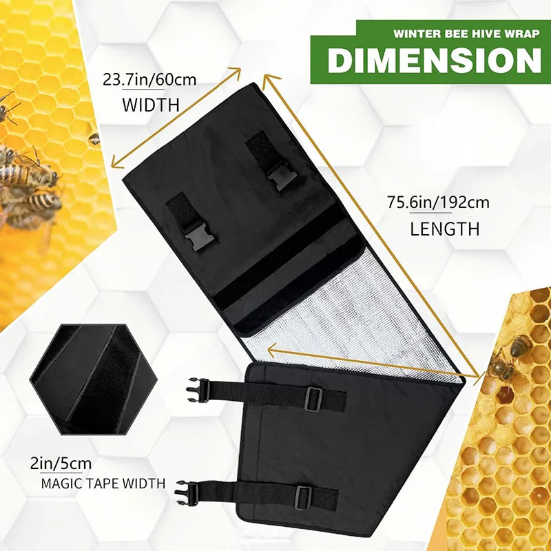 Bee Beehive Wrap For 2 Deep Boxes- 600D Oxford Fabric, Adjustable Design Fits 10 And 8 Frame Hives In Winter