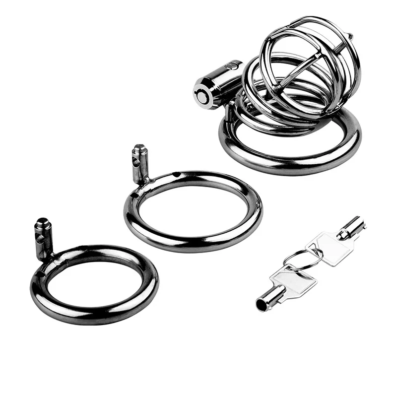 Metal Chastity Cage with 3 Snap Ring Men\'s SM Bondage Device Penis Urethra Lock Adult Steel Restriction Chastity Cage Sex Toys