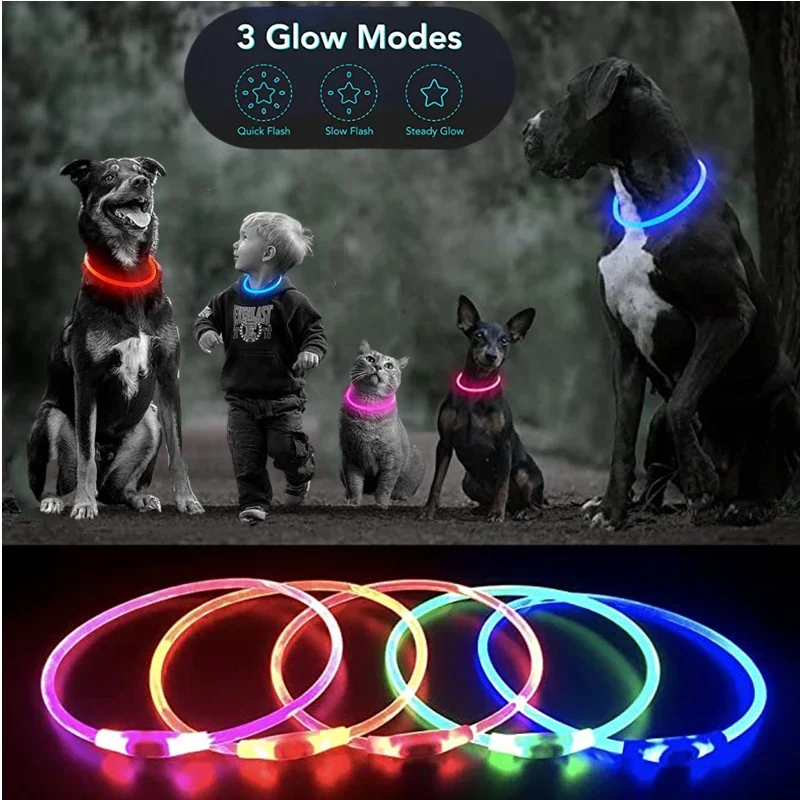 C LED Pet Dog Luminous Collar With USB Rechargeable Dog Necklace Collar Teddy Anti Lost Collar Dog Cat Accessories Supplies