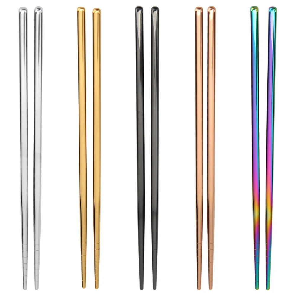 Palillos coloridos de acero inoxidable, palillos portátiles antideslizantes para protección de alimentos, suministros de vajilla para cocina y comedor