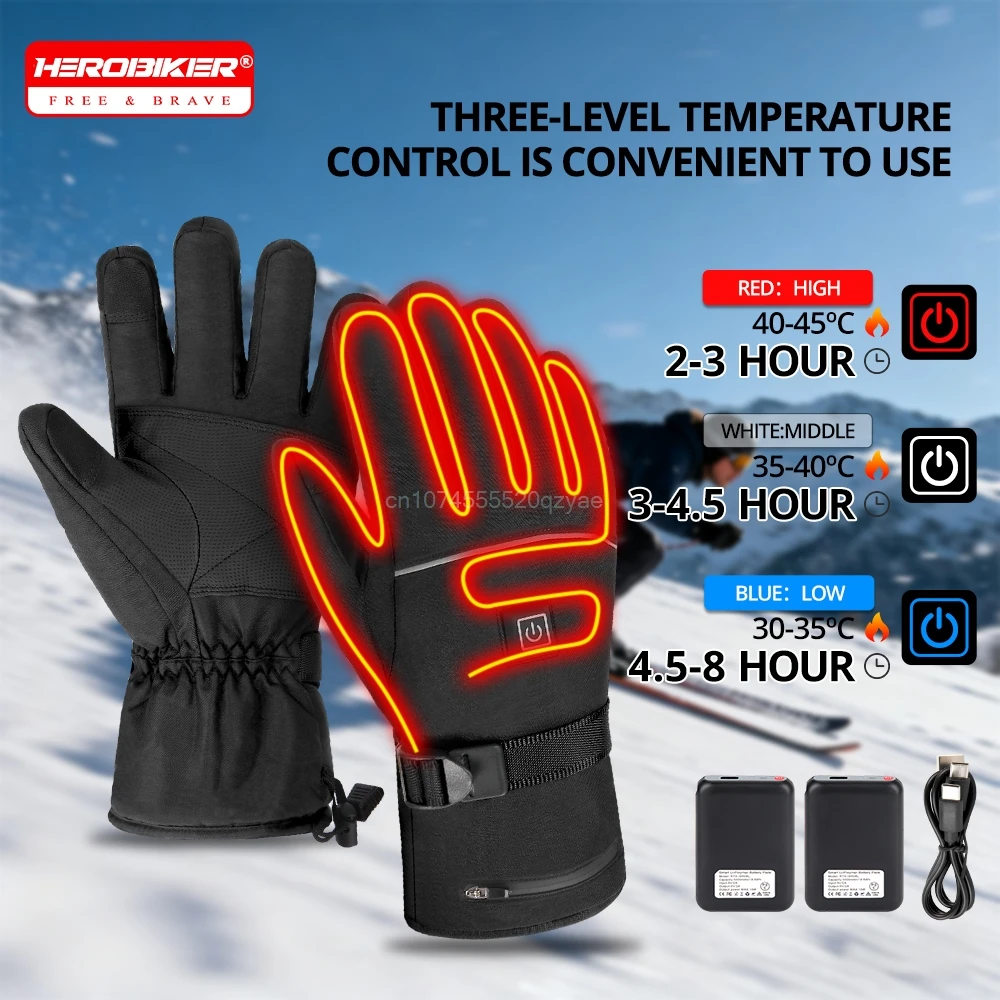 Guantes calefactores eléctricos, guantes calefactables de 3M, guantes cálidos con batería para pantalla táctil, equipo de Moto para mantener el calor en invierno y al aire libre