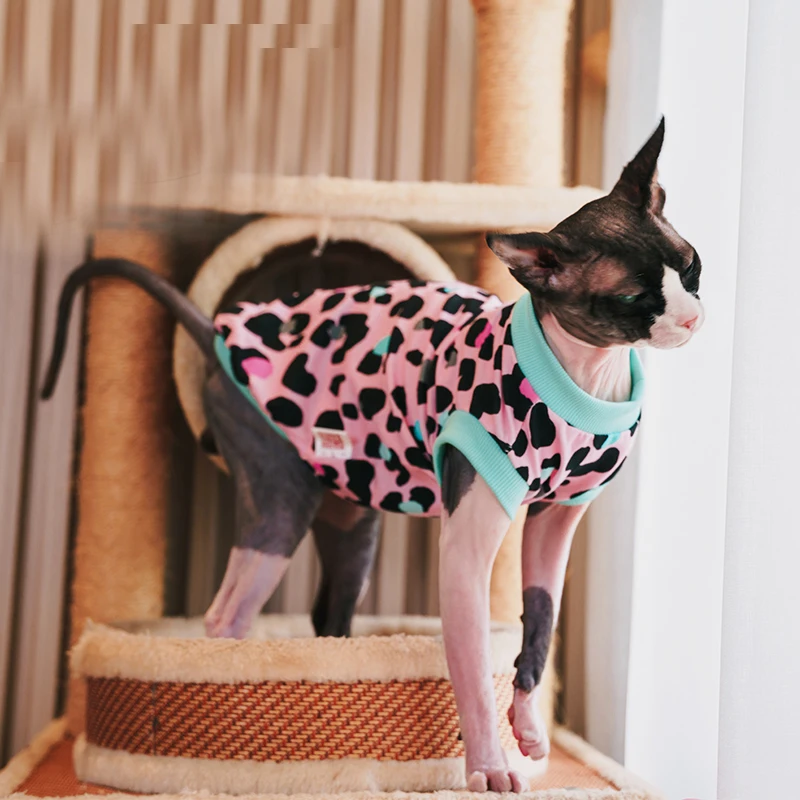 Sphinx Hairless Cat Clothes Pet Kittens Hoodies Shirt Leopard Print Sphynx Devon Rex Costumes Soft Warm Clothing For Cats Dogs