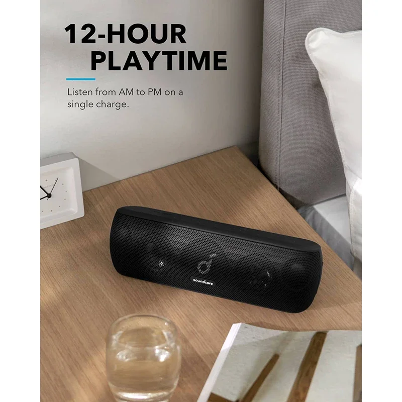 مكبر صوت Anker Soundcore Motion+ Plus مزود بتقنية البلوتوث مع صوت عالي الدقة بقدرة 30 وات، وجهير ممتد وأريبل، ومكبر صوت محمول HiFi لاسلكيًا