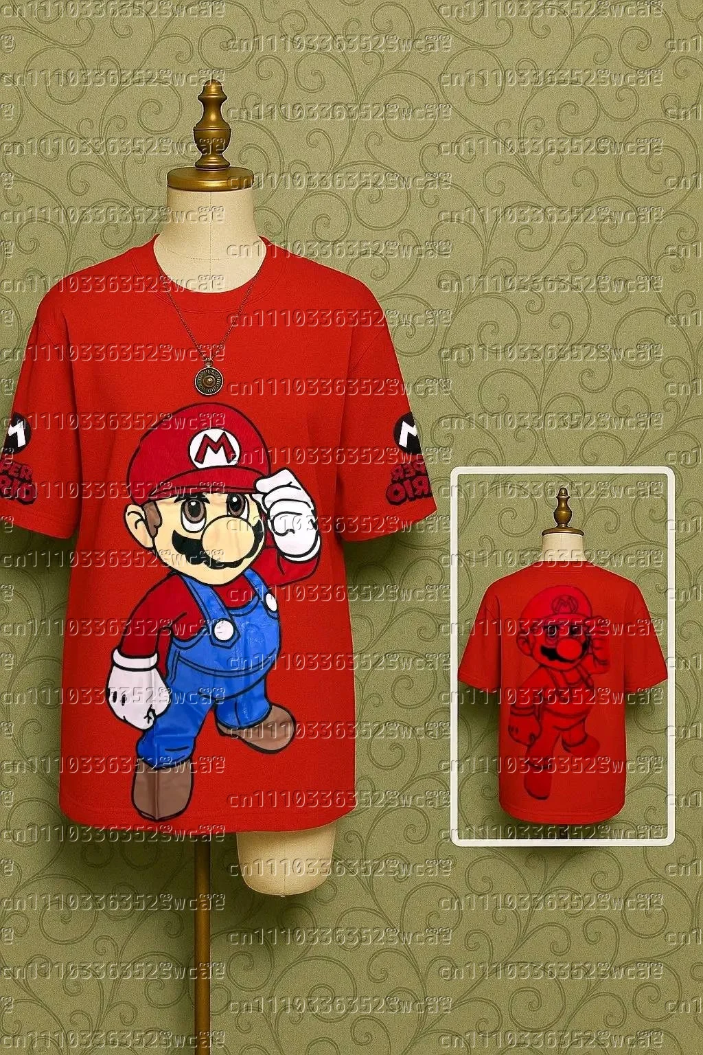 

Bandai Animation Mario Kuba Theme Fashion Summer Large Size Shirt Adult and Children's Sports New Family Matching