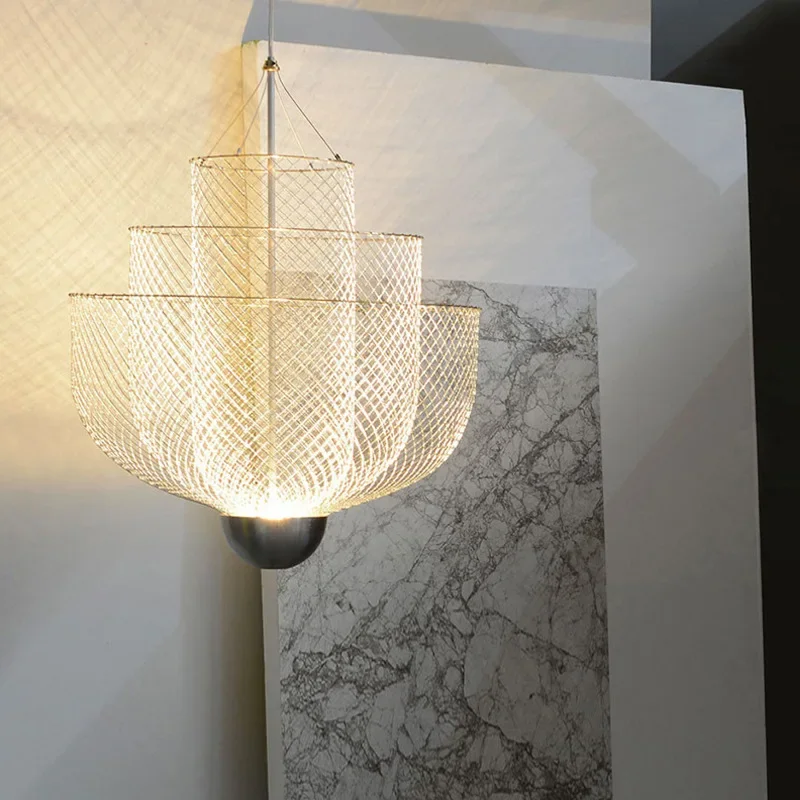 Modern Grid LED Iron Cage Pendant Light, Sala de estar e sala de jantar Teto Pendant Light, Minimalista Decorativa Pendant Light