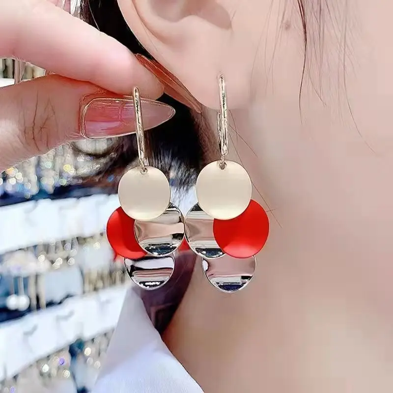 Jea. Angel Korean INS Fashion Simple Romantic Prismatic Round Earring Jewelry Silver Color Eardrop For Women Trendy Jewerly Gift