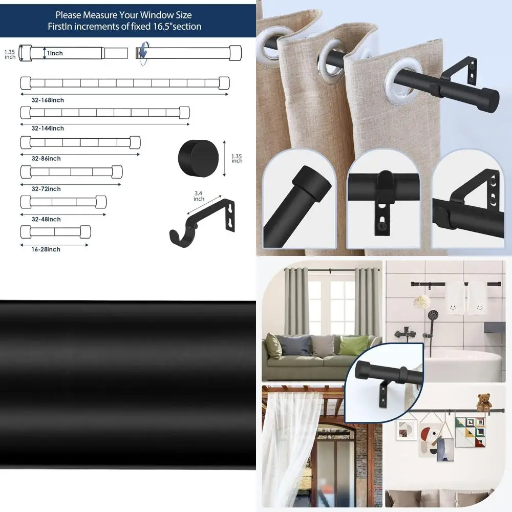 

Black Modern 1 Wrap-Around Curtain Rod, 168-240 Length, Suitable for Indoor and Outdoor Use