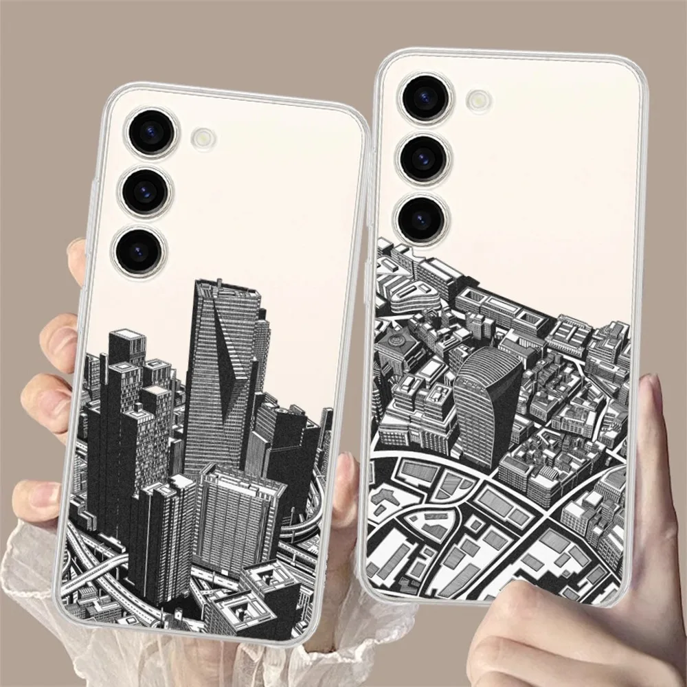 Black Lines Architectural Painting Phone Case for Samsung Galaxy S8 8S G950F G950 A91 A80 A73 5G A72