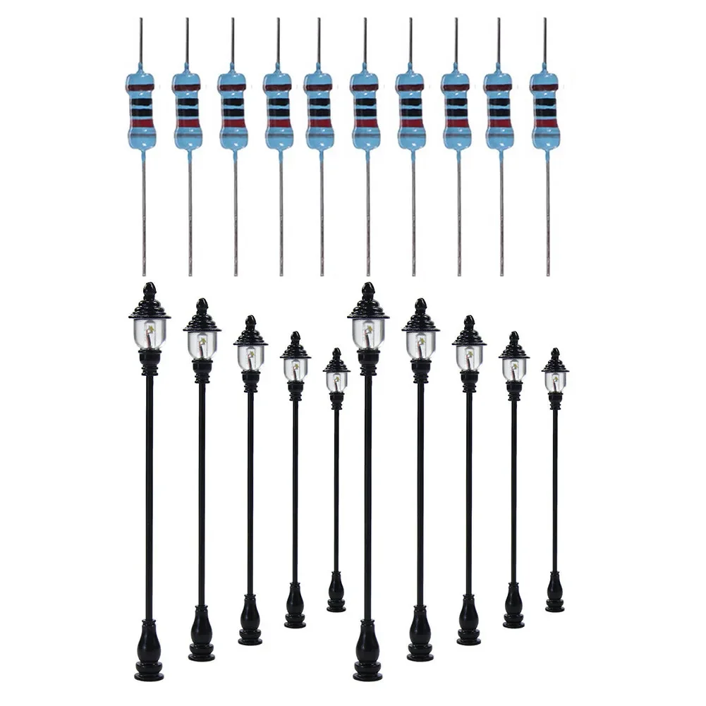 10pcs Model Railroad Train OO/HO Scale Lamp Posts Led Street Light Lamp Artificial Miniature Decoration Building Landscape