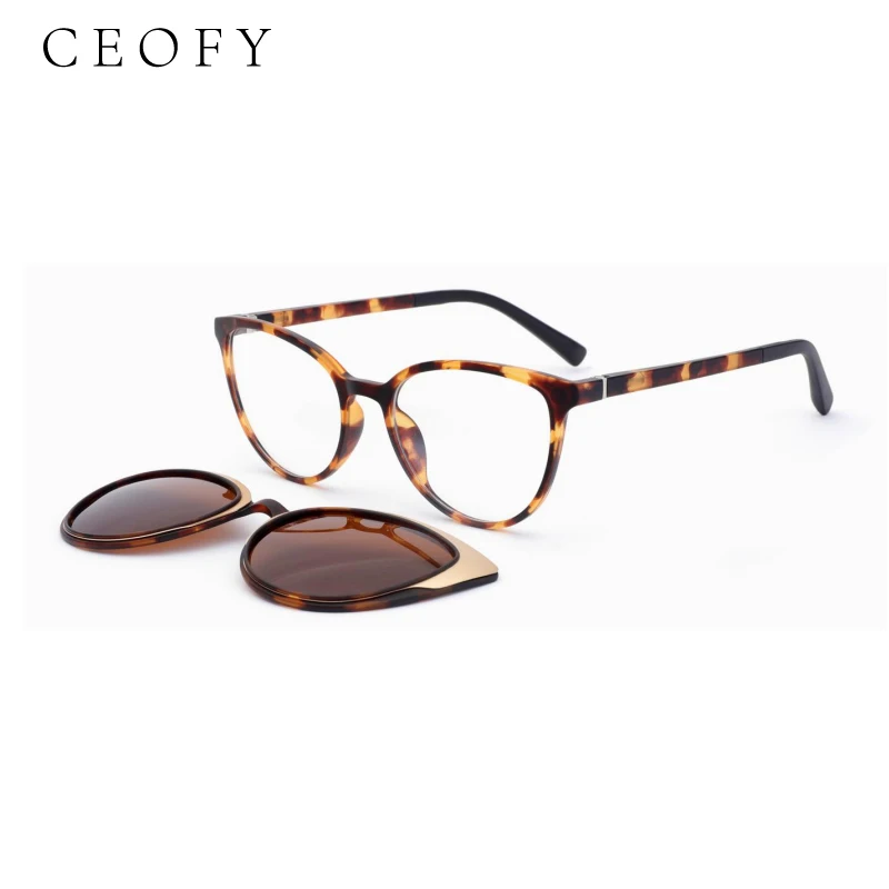 Ceofy Women Glasses Frame Driving Polarized Magnetic Clip On Cat Eye Optical Myopia Eyewear Women Prescription Glasses Frame