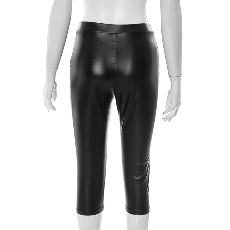 Pantalones ajustados negros de piel sintética hasta la pantorrilla para mujer, pantalones Capris ajustados de cintura alta elásticos, ropa para discoteca, ropa de calle Y2K