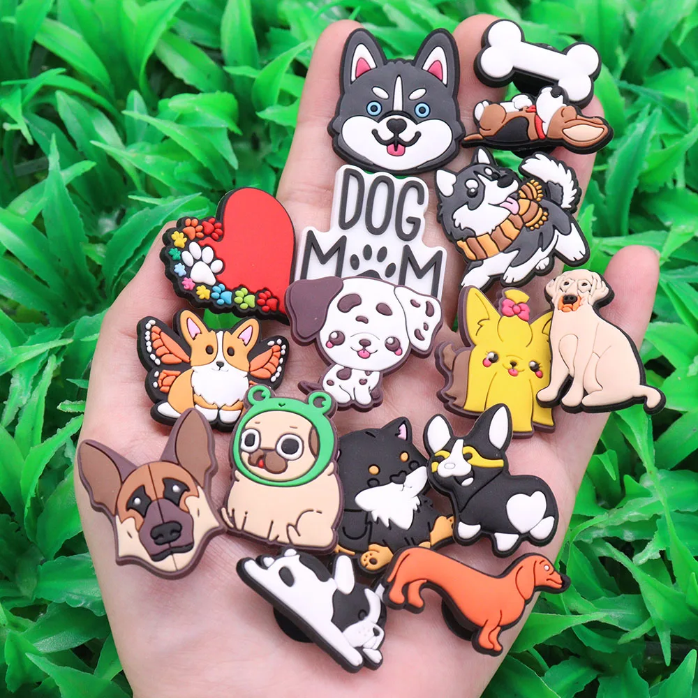 Hot Sale 1Pcs PVC Shoe Charms Dalmatian Teddy Husky Corgi Accessories Shoes Buckle Decorations Fit Bracelets Children Gift