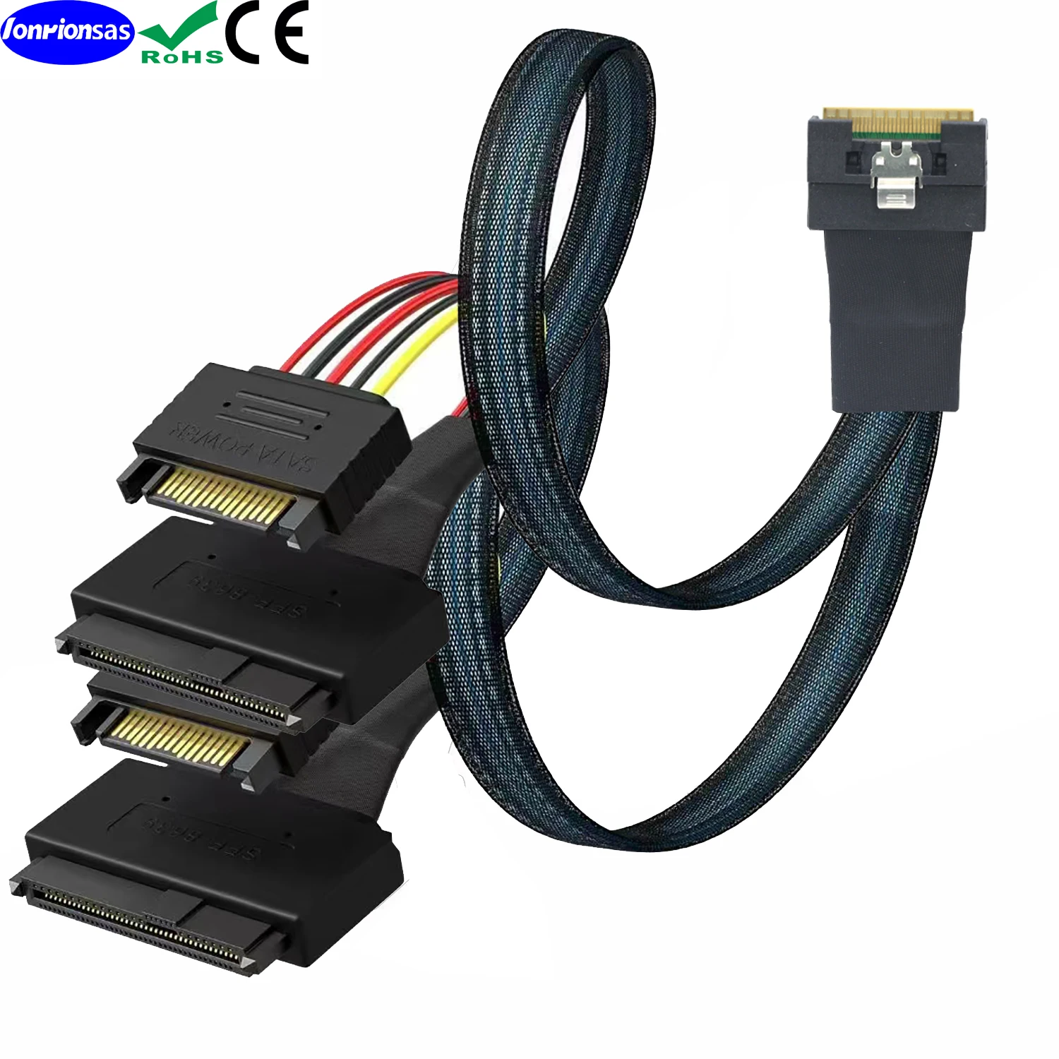 Kabel PCI-E Slimline SAS All Inclusive Scoop-Proof SFF-8654 8i do 2X SFF-8639 U.2 U2 z zasilaniem 15P SATA NVME SSD — zdjęcie produktu 2