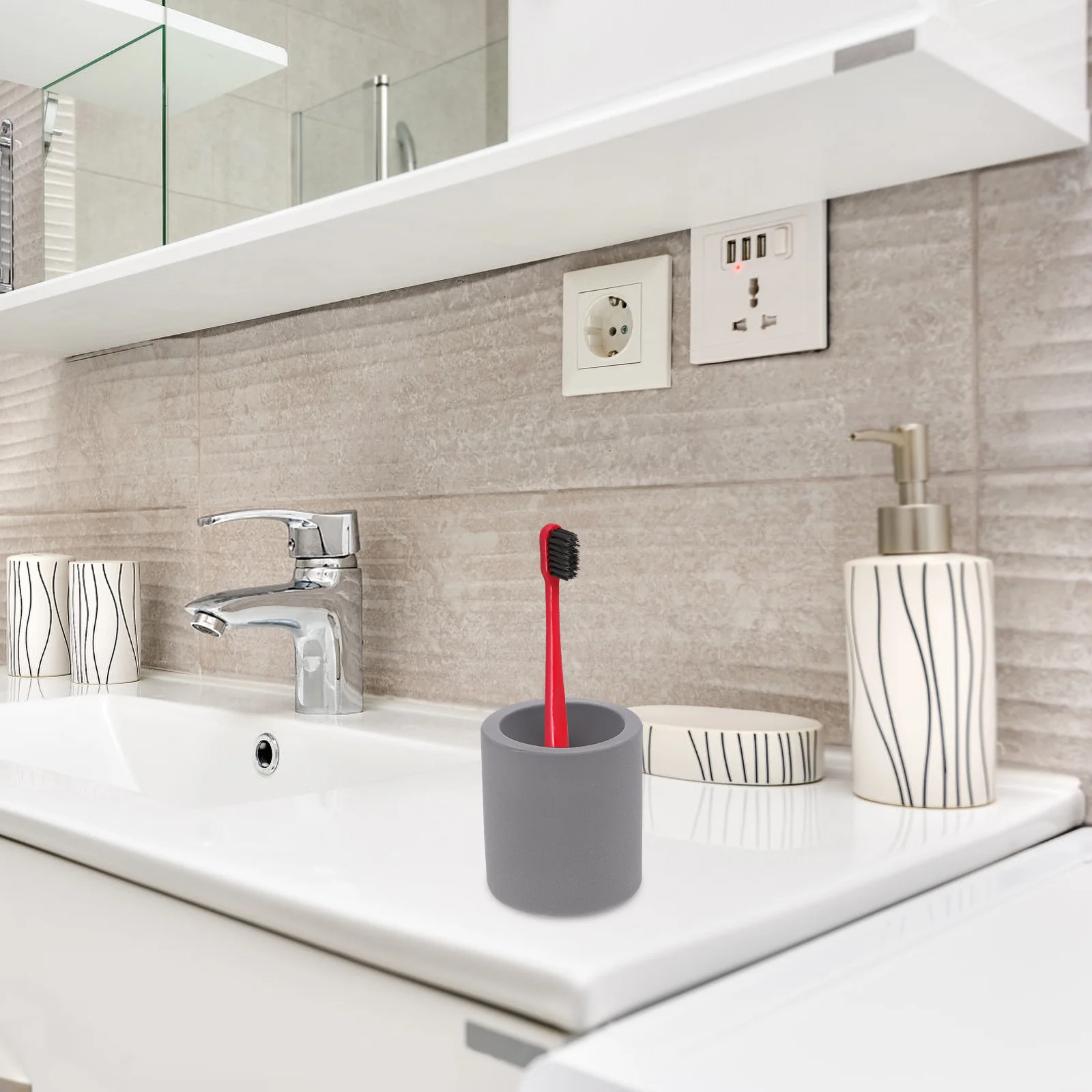 

Toothbrush Pedestal Diatomite Material Uniform Appearance Refresh Mood Easy Wipe Clean Organizer Diatomite Toothbrush Base