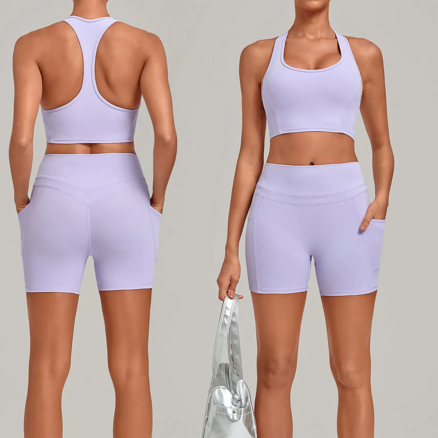 Women Fitness Set 2 Pcs Yoga Set Halter Sports Bra Shorts Set High Waist Push Up Fitness Pants Gym Quick Dry Running Sportswear