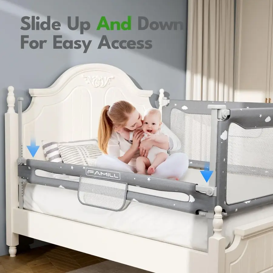 Toddler Bed Rails, QuickAssembly Bed Rails for Toddlers, Foldable Kids Beds Rail for Full Size Bed with UShape Base, Baby Bed Ra