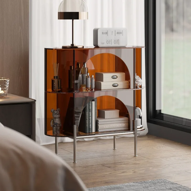 أريكة جانبية لغرفة المعيشة من الأكريليك، رف فاخر وخفيف وحديث وبسيط، خزانة شاي جانبية للتخزين المنخفض