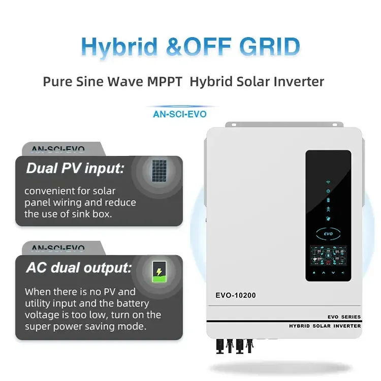 For Anern 10.2KW Hybrid Solar Inverter 3 Phase 48v Battery   Home