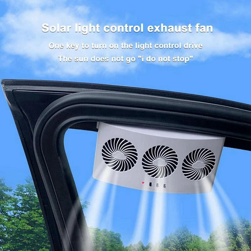 2X Solar Powered Car Fan Car Auto Cool Cooling System Radiator Fan Cooling Fan Energy Saving Car Cooler Fan-White