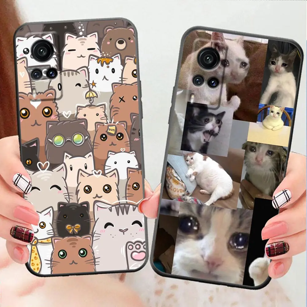 Case For VIVO X90 X80 X70 X60 X50 X27 X23 X21 X20 Plus V27 V25 V23 V23E V21 V21E V20 SE V19 Pro 5G Case Cute Funny Crying Cat