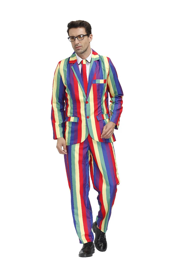 Leuke Heren Halloween Retro Gepersonaliseerde Vakantie Feestpak Ruimte Patroon Snoep Regenboog Outfit Graffiti Pak Set