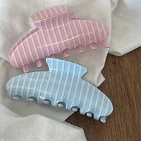 1PC Summer Thin Stripe Acetic Acid Hair Claw, Korean Ins Preppy StyleShark Clip For Medium Long Hair Gentle Daily Hair Accessory - Image 2