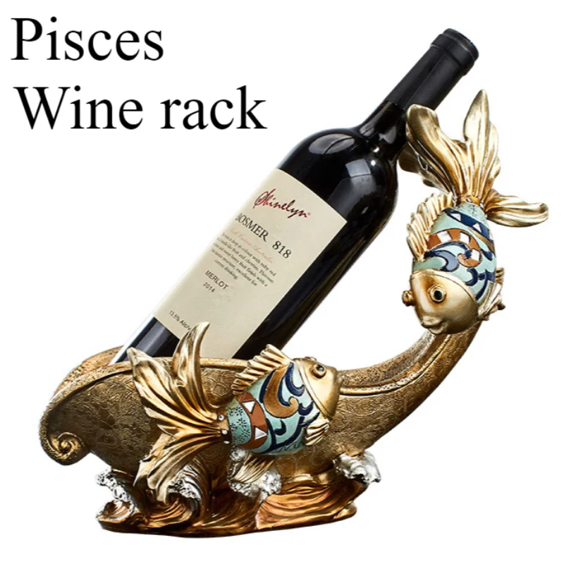 

Color Creativity Double Fish Wine Rack Wine Cabinet Resin Handicraft Living Room Home Decoration Ornaments Desk Decorations
