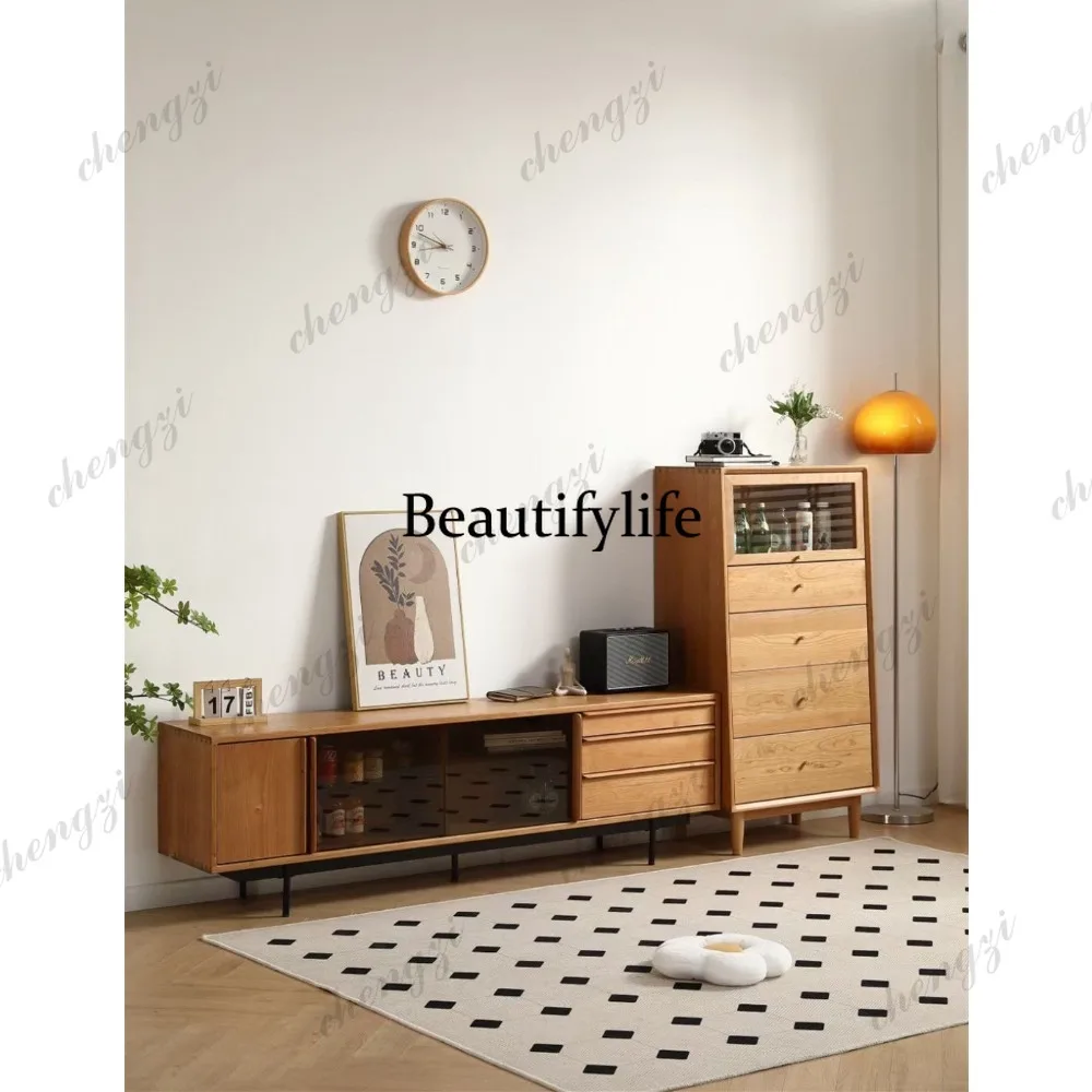 

Nordic solid wood TV cabinet floor-to-ceiling narrow 1.8 meters living room cherry wood storage locker