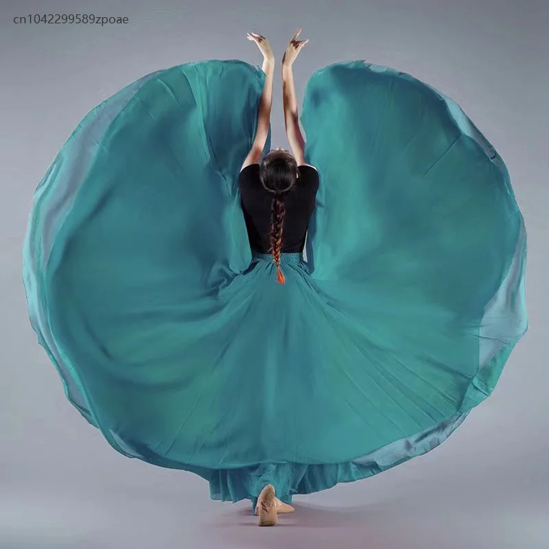 

720 Degree Dance Skirt Pleated Skirt Women's Solid Color High Waist Chiffon Big Swing Skirt Stage Dance Performance Long Skirt