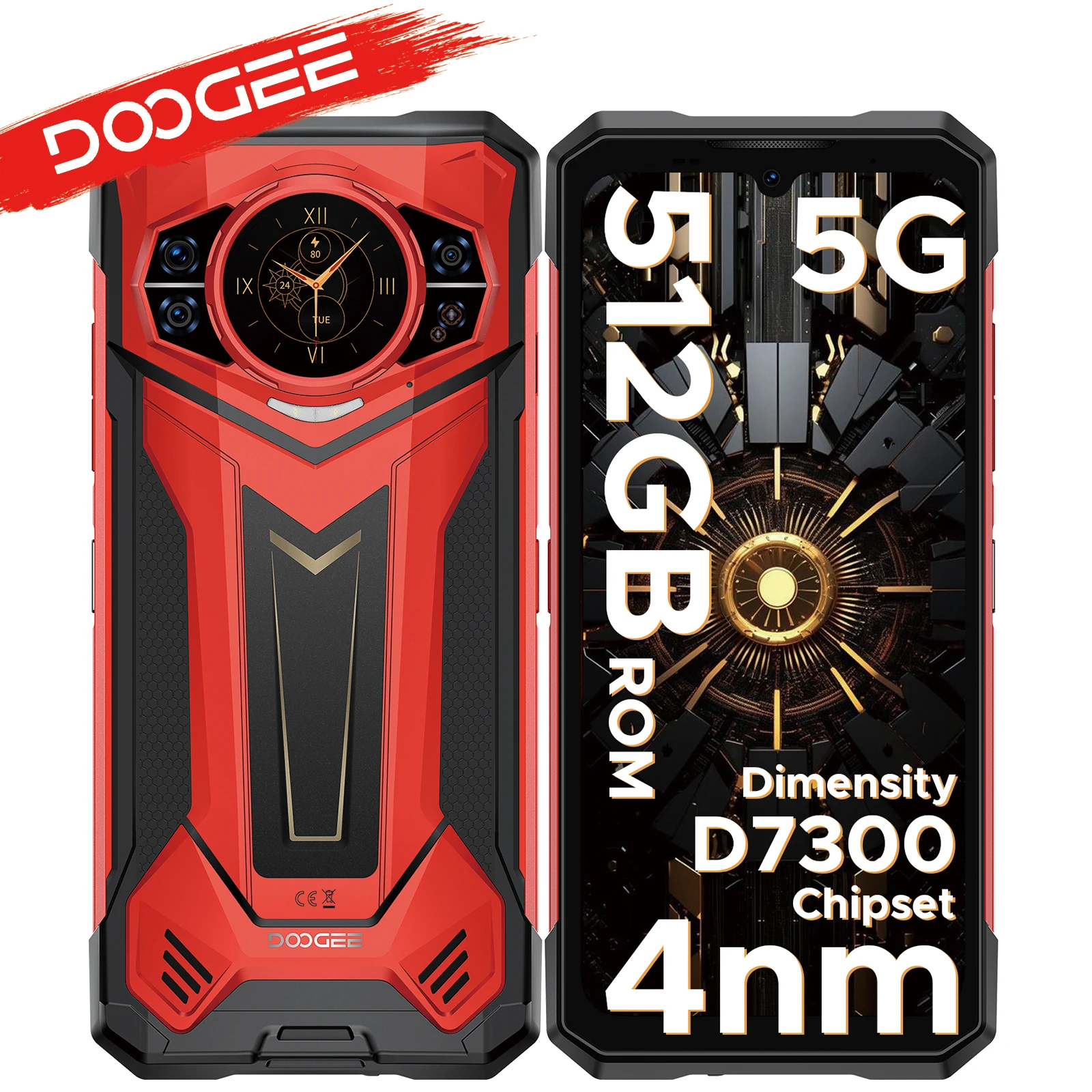 Doogee S200 Plus 5G, smartphone robusto con tecnologia AI, 32 GB (12+20), 512 GB, processore Dimensity 7300, smartphone da gaming, display posteriore da 1,32 pollici + schermo principale.