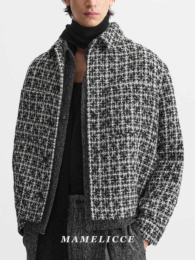 MAMELICCE Original design Spring New Men's Clothing Houndstooth Grid Texture turn down Collar Casual jackets Men's clothing