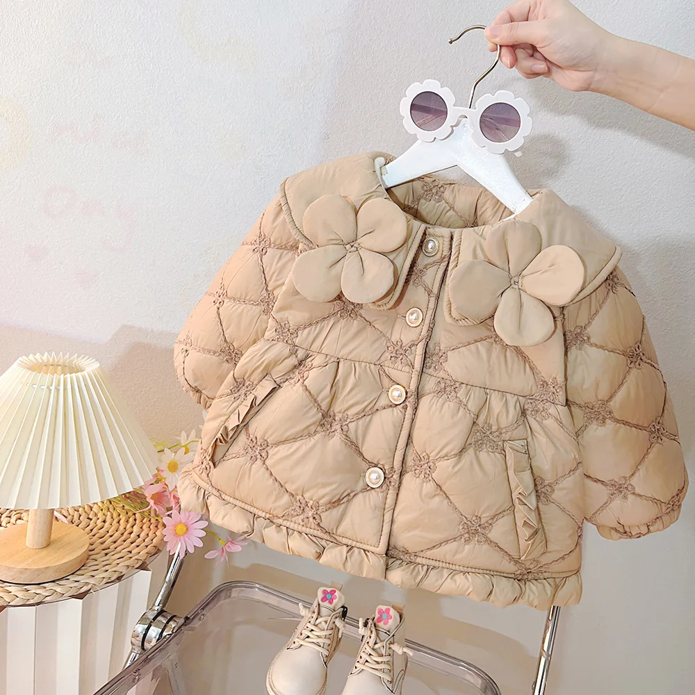 

Новое стеганое пальто для девочек на осень и зиму, утепленная куртка, кавайная детская одежда, толстовки, утепленные, сохраняющие тепло