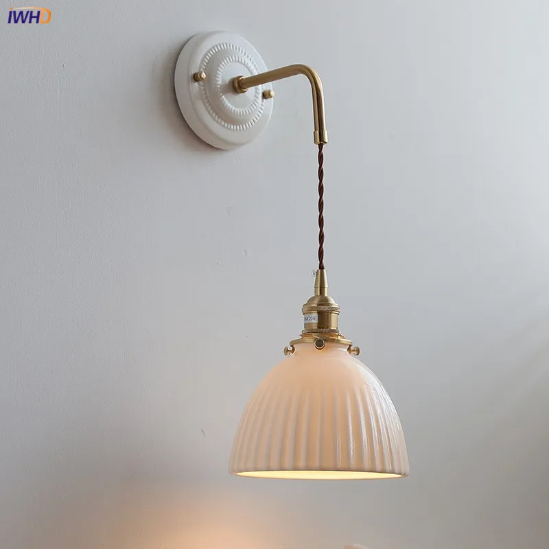 iwd lampada de parede led ceramica arandela ajustavel fio de cobre escada quarto espelho do banheiro novo estilo 2024 01