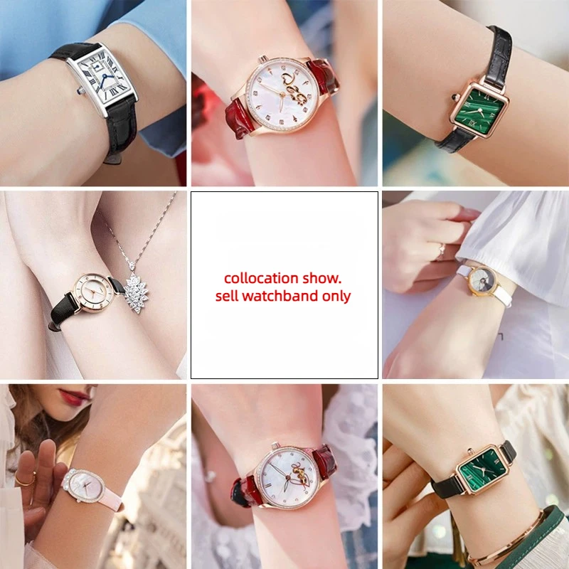 6mm 8mm 10mm 12mm 14mm 16mm jasny pasek do zegarka ze skóry bydlęcej Ultra-cienki damski mały rozmiar skórzany pasek fioletowo-czerwony biały pasek na rękę