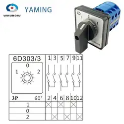 Yaming Rotary Cam Switch LW26-20 Changeover Selector With Center OFF 1-0-2 Positions 3 Poles 48x48mm Panel