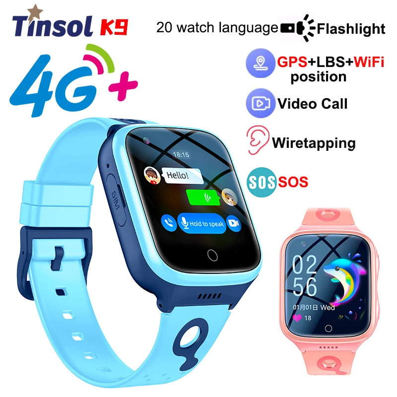 

4G Kids Smart Watch K9 Camera SOS GPS WIFI Video Call Waterproof Monitor Tracker Location LBS Baby Children Smartwatch 1000MAH