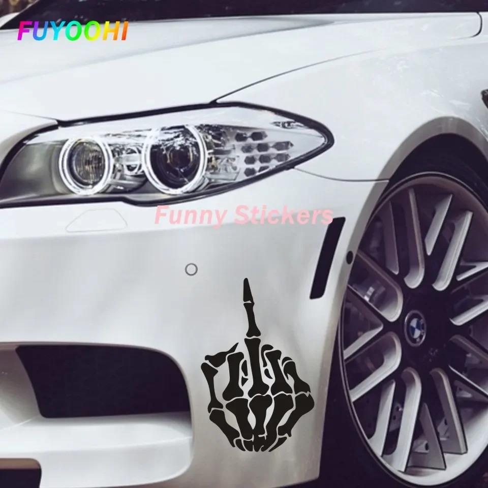 FUYOOHI Play Stickers Funny Car Stciker Skull Middle Finger Skeleton Decal Waterproof Pvc Stickers for Auto Moto Truck Tuning