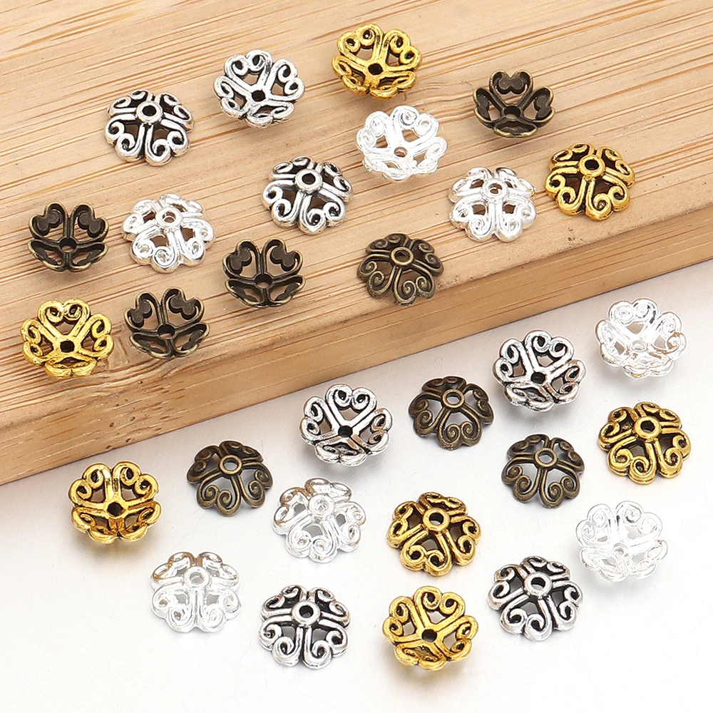 100pcs 8mm Alloy Hollow Out Flower Bead Caps Metal Spacer Beads Flower Tray For Jewelry Making DIY Necklace Bracelet Accessories