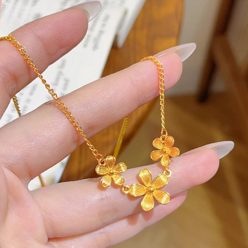 Fashion 18kt Gold Color Flower Necklace for Women Girl Christmas Birthday Wedding Engagement Fine Necklace Jewelry Gifts