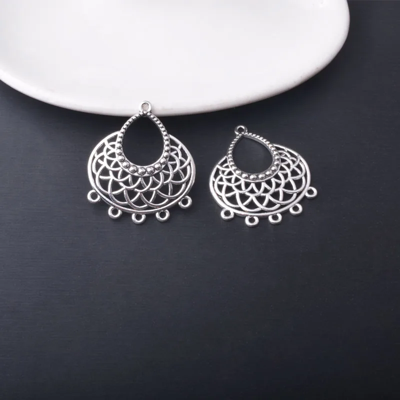 12 Stück/Set Ethnische Legierung mit vielen 5 Löchern, runde Ohrring-Verbinder, Schmuckzubehör, Boho-Quasten-Statement-Anhänger, DIY-Ohrringe für Frauen – Detail 8