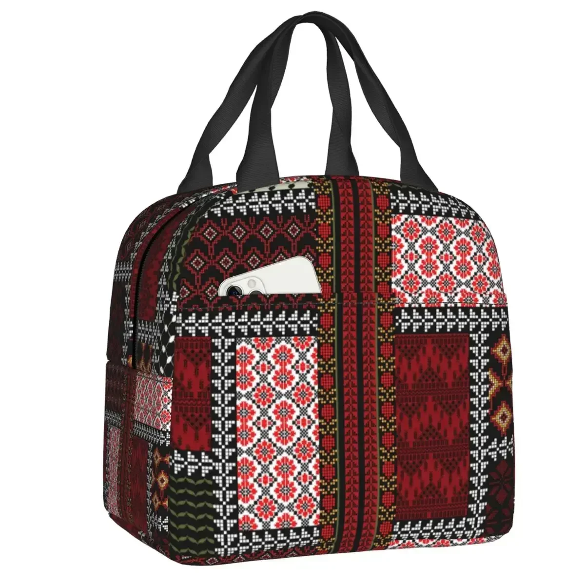 

Custom Arabic Keffiyeh Traditional Pattern Insulated Lunch Bags for Tatreez Art Portable Cooler Thermal Food Lunch Box Travel