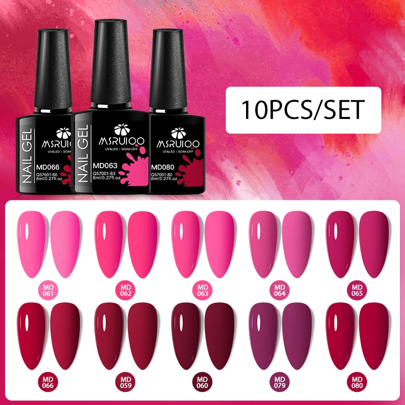 MSRUIOO, 10 Uds., juego de esmalte de uñas en Gel, suministros para uñas, colorido, rosa, rojo, desnudo, colorido, Nail Art, uñas en Gel, Kits de manicura de larga duración