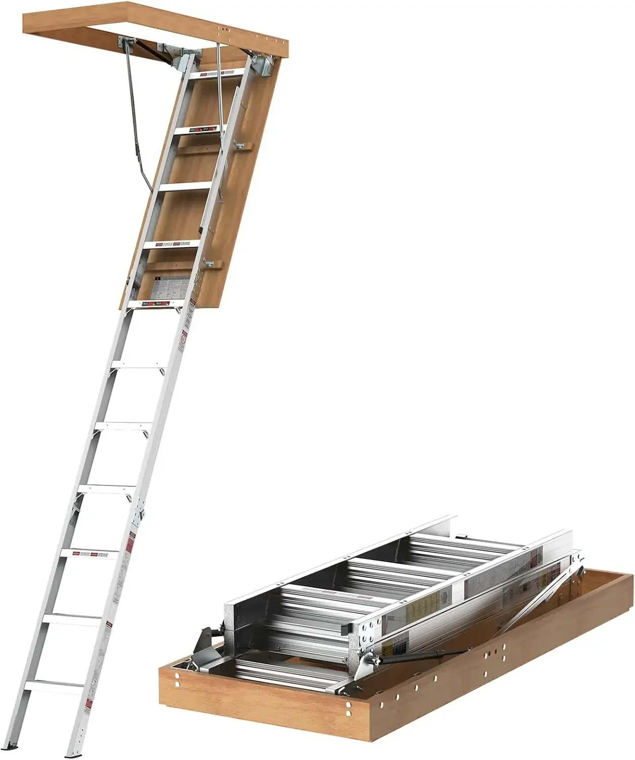Foot Aluminum Attic Ladder Pull Down System for 54" W x 22.5" H Opening, Attic Access Ladder Drop Down Hidden Attic Stairs, 3