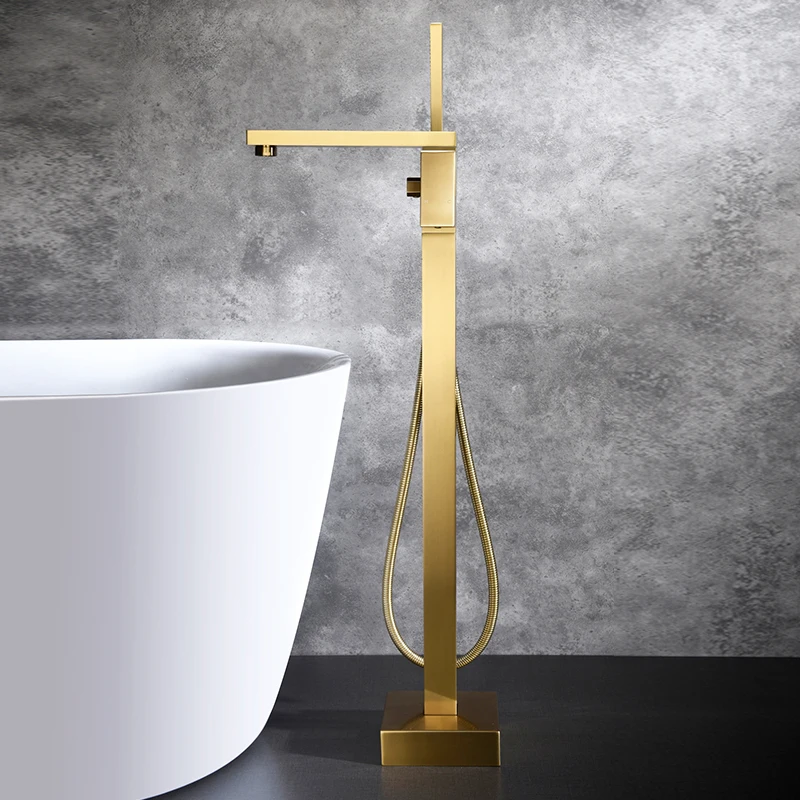 Light Luxury Gold Hotel Floor to Floor Bathtub Faucet All Copper Mesh Red Cold and Hot Vertical Tank Edge Household